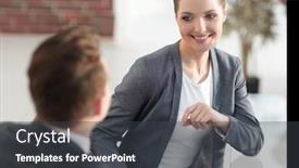  Presentation with employee - Slides having active young woman employee in the office background and a dark gray colored foreground