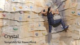  Presentation with rock wall - Slide set with active young woman on rock background and a mint green colored foreground
