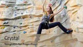  Presentation with rock wall - Presentation enhanced with active young woman on rock background and a  colored foreground