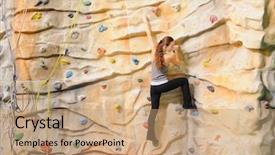  Presentation with rock wall - Beautiful presentation theme featuring active young woman on rock backdrop and a  colored foreground