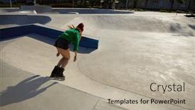  Presentation with roller skating - Theme having active-young-woman-on-roller background and a mint green colored foreground