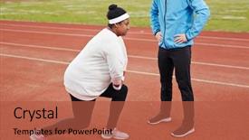  Presentation with exercise trainer - PPT theme having activewear bending her knees background and a red colored foreground