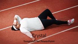  Presentation with training - Presentation theme having exhausted over-sized young woman in activewear lying on racetrack after hard training background and a red colored foreground