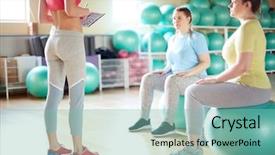  Presentation with gymnastics - PPT theme featuring activewear sitting on fitball background and a seafoam green colored foreground