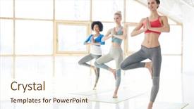  Presentation with three for one - Presentation design with activewear standing on one leg background and a cream colored foreground