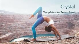  Presentation with blue calming - Presentation with activewear stretching outdoors woman training background and a  colored foreground