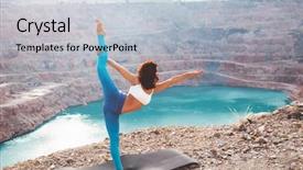  Presentation with blue calming - Amazing PPT theme having activewear stretching outdoors woman training backdrop and a  colored foreground