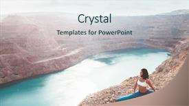  Presentation with blue mountain - Colorful slides enhanced with activewear stretching outdoors woman training backdrop and a sky blue colored foreground