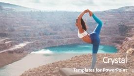  Presentation with blue mountain - Presentation theme featuring activewear stretching outdoors woman training background and a coral colored foreground