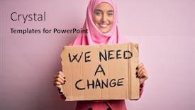  Presentation with change - Cool new PPT theme with activist-woman-wearing-pink-muslim backdrop and a lemonade colored foreground