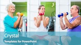  Presentation with exercise trainer - Amazing slides having young old people - senior man and women backdrop and a  colored foreground