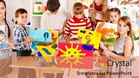  Presentation with christian education child protection policy - Slide set having child painting at art school background and a coral colored foreground