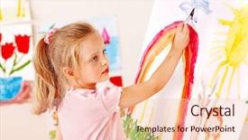  Presentation with painting - Presentation theme consisting of kid club - child painting at easel background and a lemonade colored foreground
