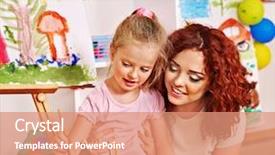  Presentation with child care - Beautiful presentation theme featuring child with mother painting child care backdrop and a coral colored foreground