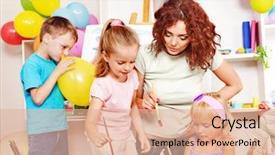  Presentation with starting school - Audience pleasing PPT layouts consisting of kid club - child with teacher painting backdrop and a lemonade colored foreground