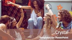  Presentation with festival - Presentation design with activities social activities - hipster friends by camper van background and a coral colored foreground