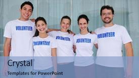  Presentation with volunteer - Slides having activities social activities - portrait of a happy background and a light blue colored foreground