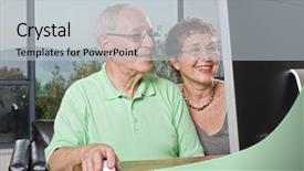  Presentation with senior couple - Beautiful theme featuring activities social activities - senior couple using a computer backdrop and a light gray colored foreground
