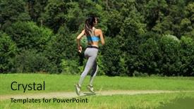  Presentation with complete - Cool new PPT theme with activity completion - athletic happy brunette woman working backdrop and a  colored foreground