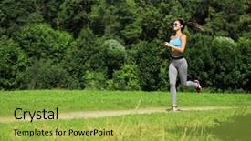  Presentation with complete - Beautiful slides featuring activity completion - athletic happy brunette woman working backdrop and a  colored foreground