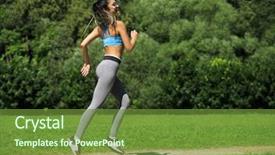  Presentation with complete - Audience pleasing slide deck consisting of activity completion - athletic happy brunette woman working backdrop and a  colored foreground