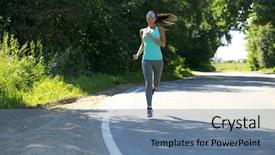  Presentation with complete - Cool new slide set with activity completion - athletic happy brunette woman working backdrop and a  colored foreground