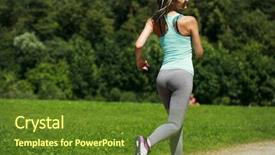  Presentation with complete - Slide deck consisting of activity completion - athletic happy brunette woman working background and a  colored foreground