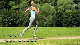  Presentation with working - Slides having activity completion - athletic happy brunette woman working background and a  colored foreground