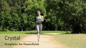  Presentation with complete - Beautiful PPT layouts featuring activity completion - athletic happy brunette woman working backdrop and a  colored foreground