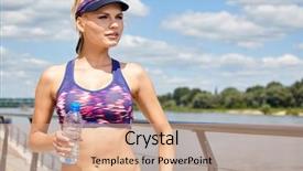  Presentation with drinking water - Cool new PPT theme with activity completion - blonde fitness woman drinking water backdrop and a  colored foreground