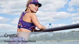  Presentation with complete - Slide deck featuring activity completion - blonde fitness woman drinking water background and a  colored foreground