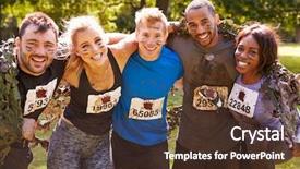  Presentation with endurance - Slide set having activity completion - competitors celebrate completing an extreme background and a tawny brown colored foreground