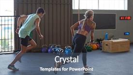  Presentation with exercise class - Beautiful presentation design featuring activity completion - man and woman race each backdrop and a ocean colored foreground