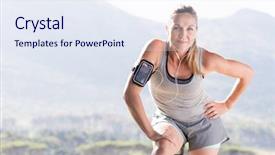  Presentation with daily routine - Presentation with activity completion - senior female jogger resting background and a sky blue colored foreground