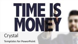  Presentation with time money - PPT theme with activity costs - business man pointing the text background and a white colored foreground