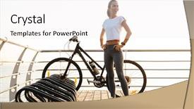  Presentation with bicycle - Colorful slide set enhanced with activity costs - image of caucasian woman standing backdrop and a white colored foreground
