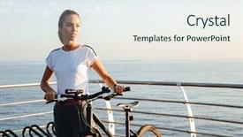  Presentation with activity - Slide deck consisting of activity costs - image of european woman standing background and a sky blue colored foreground