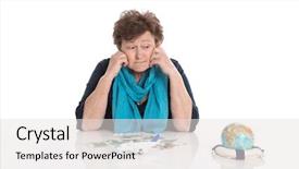  Presentation with older woman - Beautiful presentation featuring activity costs - pension concept older pensioner woman backdrop and a  colored foreground