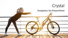  Presentation with stretching - PPT theme featuring activity costs - photo of athletic woman doing background and a white colored foreground