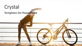  Presentation with stretching - Slide deck with activity costs - photo of healthy woman doing background and a white colored foreground