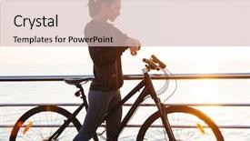  Presentation with bicycle - Audience pleasing PPT theme consisting of activity costs - photo of pretty sportswoman standing backdrop and a soft green colored foreground