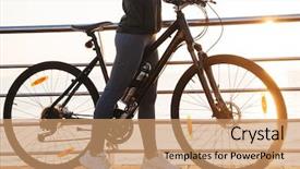  Presentation with woman in sea - PPT layouts enhanced with activity costs - photo of sportive woman standing background and a coral colored foreground