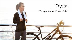  Presentation with photo - Cool new theme with activity costs - photo of young woman backdrop and a white colored foreground