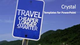  Presentation with travel - Beautiful PPT theme featuring activity costs - travel cheaper longer smarter sign backdrop and a teal colored foreground