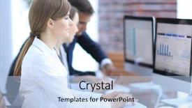  Presentation with finance computers - Amazing PPT theme having activity diagrams - business team working on computers backdrop and a light blue colored foreground