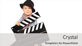  Presentation with clapper - Slide set consisting of happy little cute baby and mother on a sunny winter day playing with the snow and blowing snow background and a light gray colored foreground