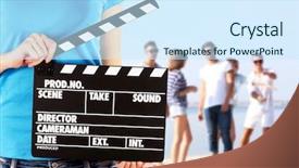  Presentation with actor - PPT theme having actor - operator holding clapperboard background and a cool aqua colored foreground