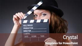  Presentation with actor - Slide set having actor - woman with movie clapper board background and a tawny brown colored foreground