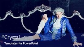  Presentation with actor - Slide deck featuring actor-dressed-as-an-aristocrat background and a navy blue colored foreground