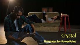  Presentation with movie or theatre curtain - Amazing presentation theme having actors reading their scripts backdrop and a tawny brown colored foreground